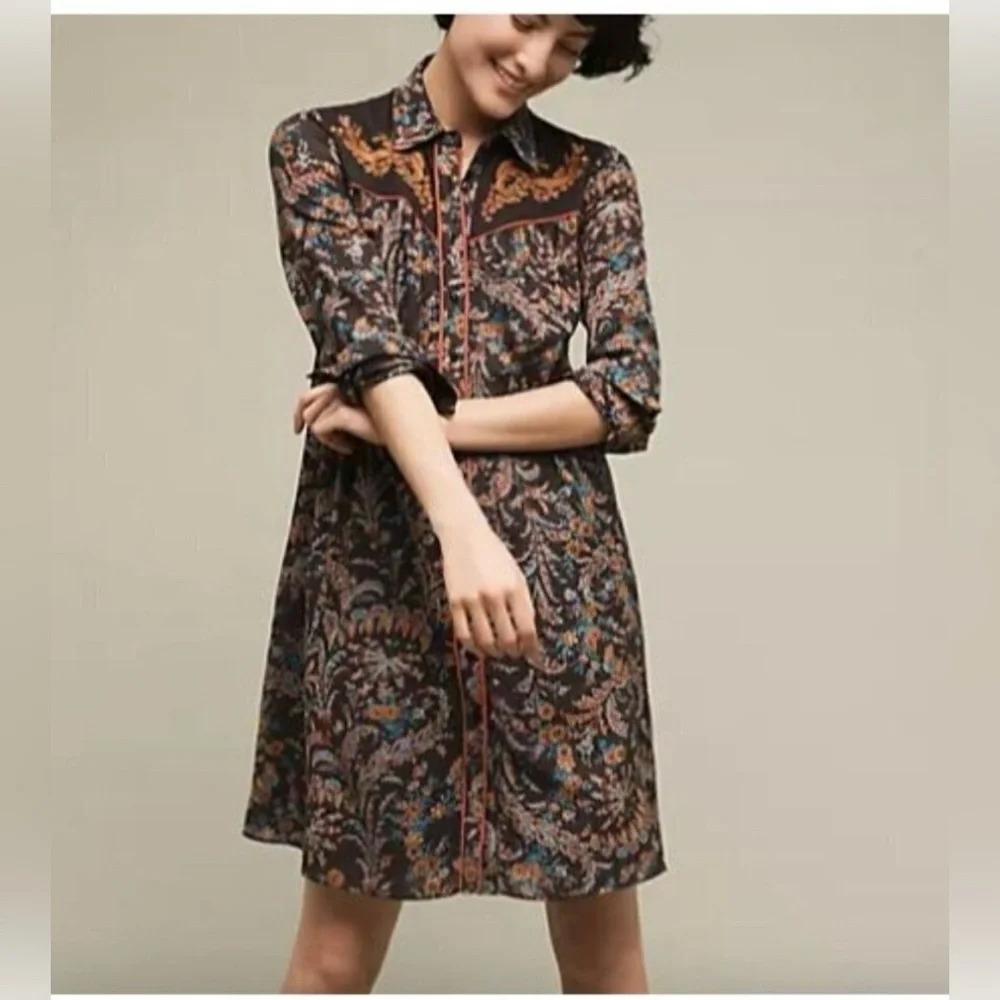 Anthropologie HOLDING HORSES Womens 2 Western Button Front Shirt Dress Escalante